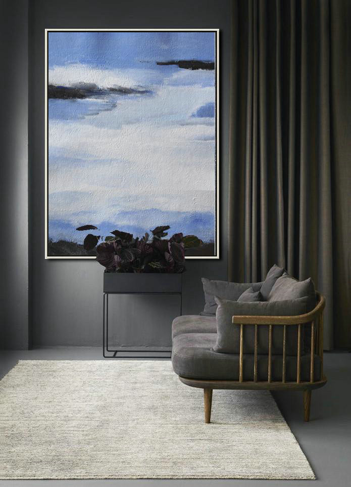 Large Abstract Painting,Oversized Abstract Landscape Painting,Handmade Acrylic Painting,Blue,White,Black.etc
